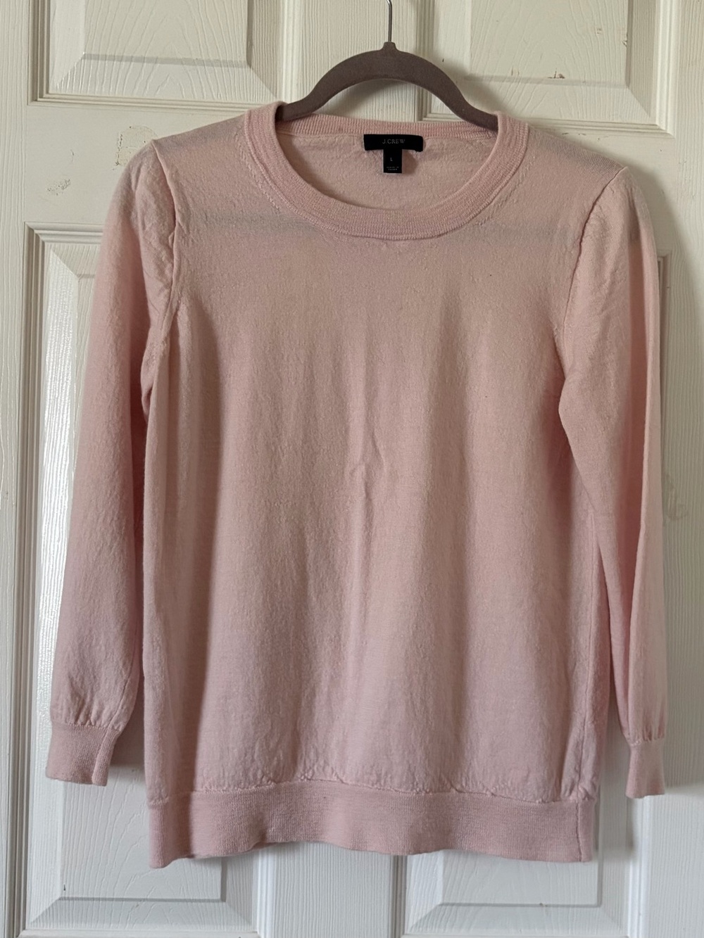 J. Crew 100% Merino Wool Pale Pink Crewneck Sweater Sz L